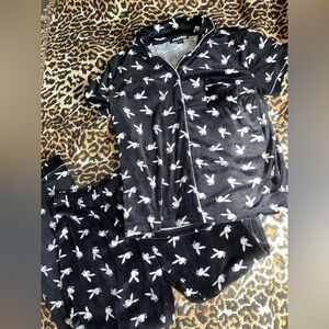 PLAYBOY Black and White Bunny-Print Pajama Set